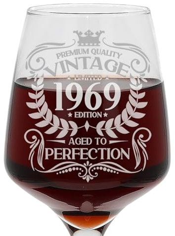 Always Looking Good Calice da vino con incisione Aged to Perfection, regalo per 56° compleanno vintage 1969 Aged to Perfection, grande bicchiere da vino inciso per 56 anni, 400 ml