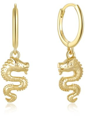 Ohrringe Hängend, Ohrhänger Gold Drachen Form mit Zirkonia 925 Silber Geschenke für Frauen