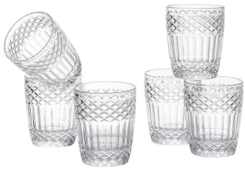 Baroni Home Set 6 pz di Bicchieri in Vetro Decorati con Rifiniture in Rilievo da 25 CL, Lavabili in Lavastoviglie, 8x8x10 cm, Trasparente