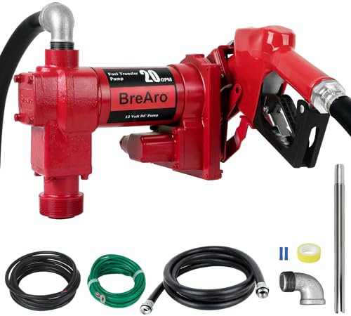 Fuel Transfer Pump 12 Volt 20 GPM High Flow DC Fuel Pump w/Automatic Nozzle, Cast Iron Gas Heavy Duty Transfer Pump for Gasoline, Diesel, Kerosene, Ethanol Blends, Methanol Blends, and Biodiesel