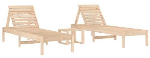 vidaXL Sonnenliege 2 STK., Gartenliege mit Tisch, Relaxliege Liege Verstellbare Rückenlehne, Liegestuhl Strandliege für Garten Terrasse, Massivholz Kiefer