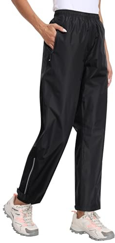 MoFiz Damen Regenhose Wasserdicht Fahrrad Überziehhose Leichte Packbar Hose Winddicht Outdoorhose Wanderhose Trekkinghose Schwarz Größe EU L