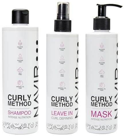 NAVIR Professional | Lockenpflege Set Curly Methode – Shampoo 400ml + Maske 275ml + Leave-In 300ml – Ohne Sulfate, Parabene, Silikone & Salz – Für definierte und gepflegte Locken
