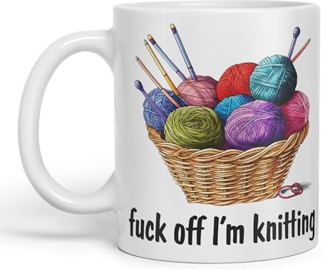 Vixar I'm Knitting f.. Off Joke Sarcastic Ceramic Coloured Mug Cup for Tea Coffee Hot Brew 330ml 11Oz (White)