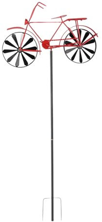 HOHXFYP Windspiel, Vintage Fahrrad Metall Windmühlen Dekor, Dekorative Rote Handgefertigte Eisen Kunst Windrad Windfänger, Gartenstecker, Dynamische Dekoration für Garten, Rasen