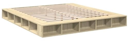 vidaXL Bettgestell, Bett mit Stauraum für Schlafzimmer, Bettrahmen mit Lattenrost, Schlafzimmerbett Doppelbett, Sonoma-Eiche 200x200cm Holzwerkstoff