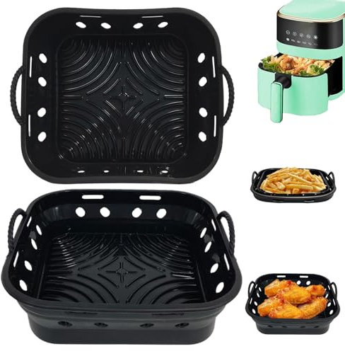 Pulsky 2 Stück Silikonform für Heißluftfritteuse 5-7.5L, 22cm Airfryer Silikon Backform, Wiederverwendbar Zubehör Silikonmatte Pot Liner Kompatibel mit Cosori, Tower, Air Fryer