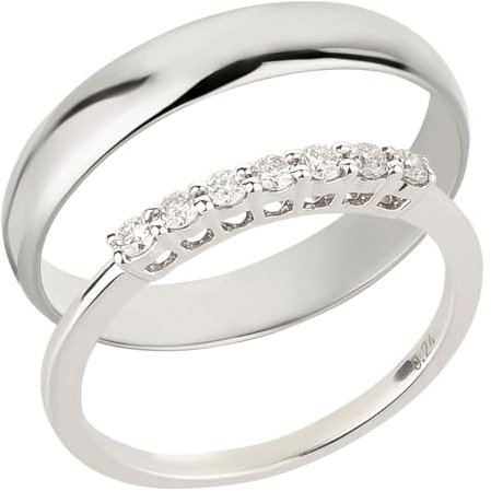 Ardeo Aurum Trauringe Paar aus 375 Gold Weißgold mit 0,24 ct Diamanten Brillanten Halb-Memory