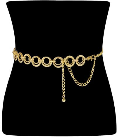 GEEHUA Damen Taillengürtel mit Kette, Metallkette schmaler Gliedergürtel modischer doppellagiger Taillengürtel mit Kette für Kleider und Jeans(Gold)
