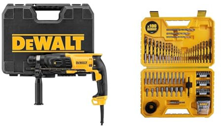 DeWalt D25133K Perforateur Sds-Plus 3 Modes - 26 mm Filaire - 800W - Vitesse à Vide 0-1500 tr/Min & Coffret de 100 Pièces de Perçage et Vissage Haute Performance - DT71563-QZ