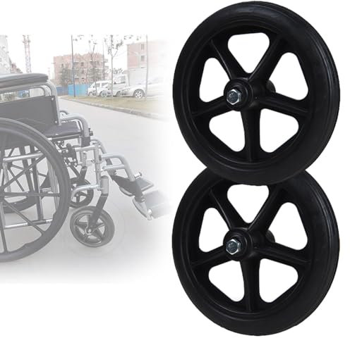 BEEGMA Manuelle Rollstuhl-Vorderräder 2 Stück Schwarz Vordere Kleine Räder mit Schrauben Abriebfest Solide Reifen Rollstuhlräder 14/15/17/20/19cm(140mm/6inch)