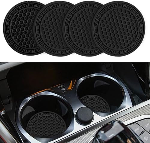 WINUERK 4PCS Car Cup Coaster, Universal Auto Non-Slip Cup Holder, Flexible Silicone Car Cup Pad, 2.76 Inch Durable Grid Car Cup Holder Insert Coasters, Car Interior Accessories for Most Cars (Black)