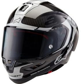 Alpinestars Race Helm Supertech R10 Element Motorradhelm Integralhelm Carbonhelm, BLACK CARBON SILVER, M