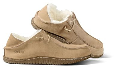 Fellhof Lammfell Hausschuhe UNIKO, herausnehmbarer Sohle und Schnürung, rutschfeste Hausschuhe aus echtem Lammfell für Damen und Herren, Gr. 43