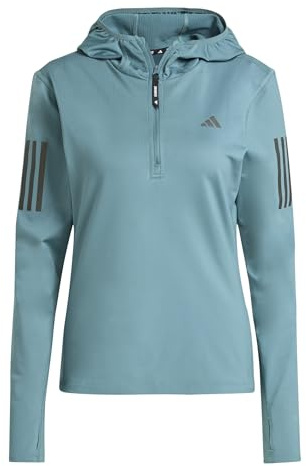 adidas Women's Own the Run Winterized Hooded Half-Zip, Preloved Teal, XS
