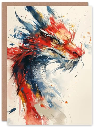Artery8 Horned Chinese Dragon Fantasy Concept Painting Blank For Him Or Her Art Birthday Card