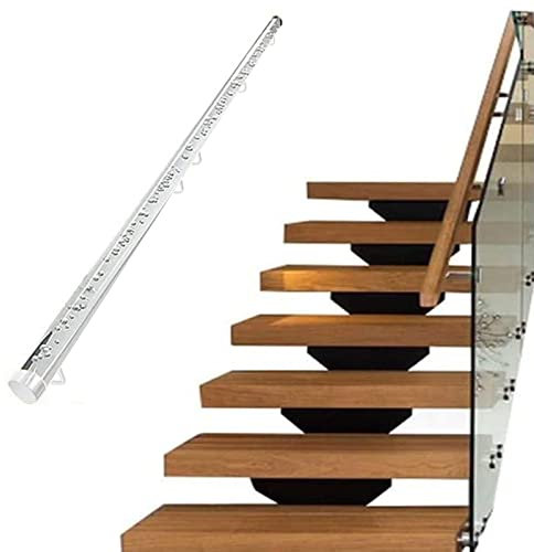 Pasamanos de cristal transparente acrílico de 2 a 20 pies, barandillas de mano para escaleras, pasillo, porche, ático, kits de barra de agarre con soporte de metal, carga de 200 kg (color: plateado