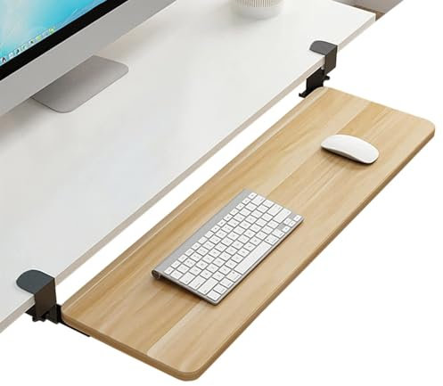 JKAVPPT Desk Extender Tray - Ergonomics Clamp On Keyboard Tray - Computer Keyboard and Mouse Support Bracket - No Screw Into Desk - Wooden Drawers Slide Platforms(Awalnut,52cm x 25cm)