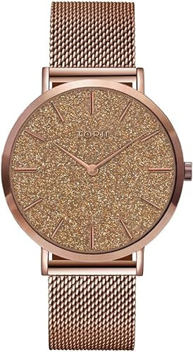 TORII Damenuhr Roségold Edelstahl - rund Quarz R38RM.3R Milanaise-Armband Strichindizes wasserdicht 50 m