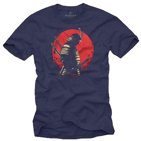 MAKAYA Herren Japan T-Shirt Samurai Motiv Kampfsport Fans Tokio Japanische Krieger Design Blau L