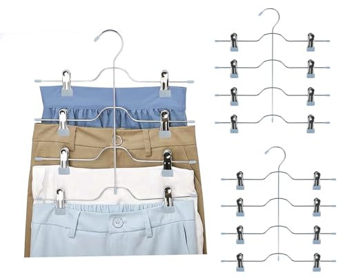 Perchas Pantalones - 3 Piezas Percha Ahorro De Espacio - Percha con Pinzas - Percha De Metal con Clips Antideslizantes - para Pantalones/Faldas/Calcetines/Ropa Interior/Blusas con Tirantes