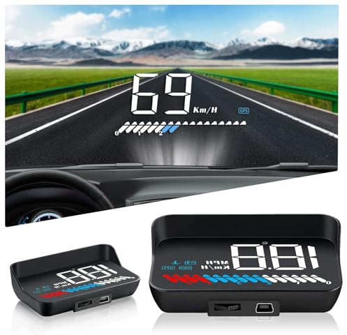 Auto HUD Display OBD2 & HUD Display GPS Dual System, Tachimetro Auto Misuratore di temperatura dell'acqua Misuratore di velocità del motore Allarme di sicurezza applicabile a tutti i veicoli
