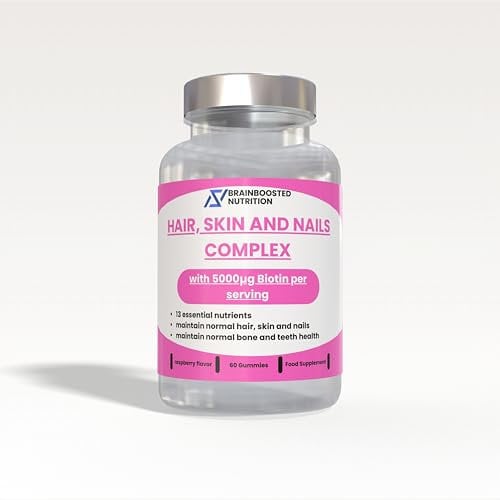 Hair, Skin and Nail Vitamins - 60 Gummies with 5000ug biotin and 13 Essential nutrients for healther Hair, Skin and Nails