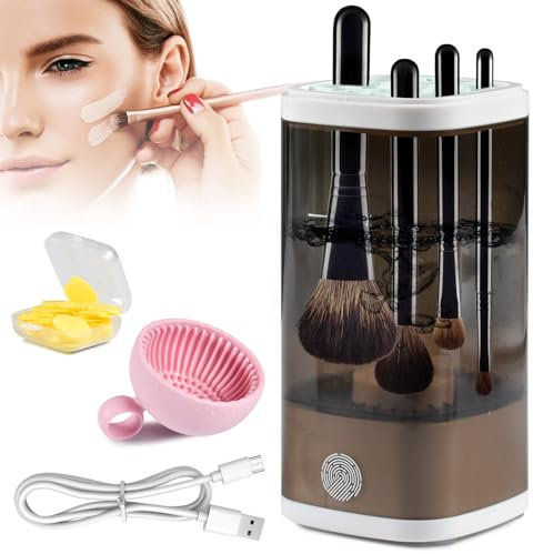 Nettoyant électrique pour pinceaux de maquillage, Nettoyeur Pinceau Maquillage, nettoyeur de pinceaux de maquillage, rapide, automatique, portable, adapté à tous les types de pinceaux (Gris)
