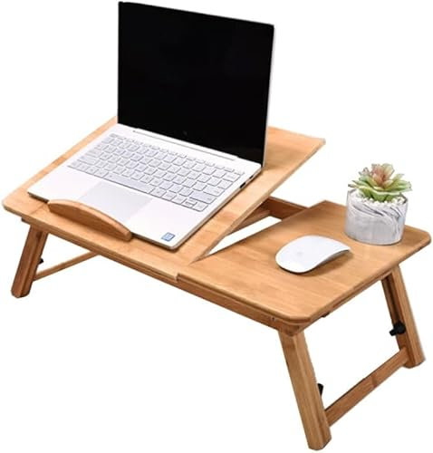 YANGHX Bamboo Laptop Table Laptop Desk Tray Adjustable Stand Bed Portable Bamboo Laptop Table with Drawer, Folding Breakfast Padded Lap Work Tray
