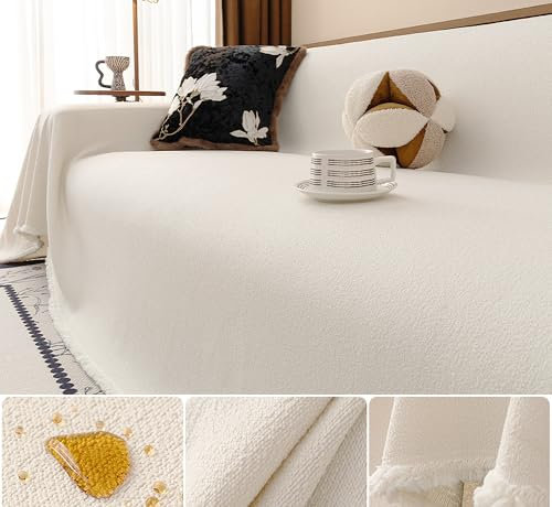 ZeugLung Sofa Couch überzug, Sofabezug l Form, Couchbezug überwurf, Sofa überwurfdecke (Cream, 180x340cm/71x134)