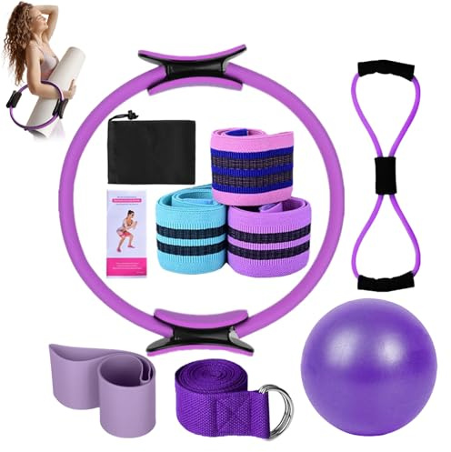 Pilates Essentials Kit for Women, 11-Piece Better Me Pilates Essentials Kit for Women, Booty Bands for Working Out Glutes Yoga Ball 25cm Figure 8 Resistance Band Yoga Bands for Stretching (Purple)