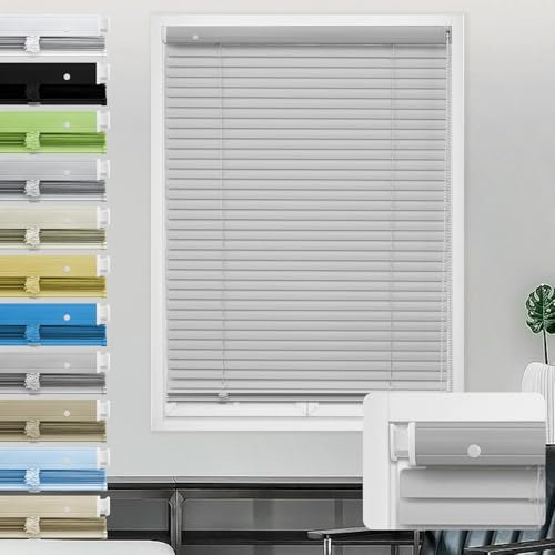 Moonice Aluminum Venetian Blinds No Drill No Tools Window Venetian Blind Color-Matched Horizontal Shade 25mm Slats Waterproof Shades for Office Home Interior Door (Gray,Custom Size)