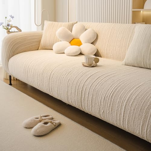 VanderHOME High Stretch Sofabezug – Kratzfeste, Atmungsaktive Sofaüberwürfe mit Jacquard-Muster für Hunde Haustiere | Staubabweisend, Maschinenwaschbar (4 Sitzer, Beige)