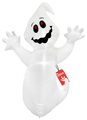 Morph, Outdoor Halloween Decorations, Halloween Costumes for Adults | 4ft Inflatable Ghost with LED & Fan Included, Mains Powered, Ground Stakes & Rope Ties, Perfect for Halloween, Always a Hit