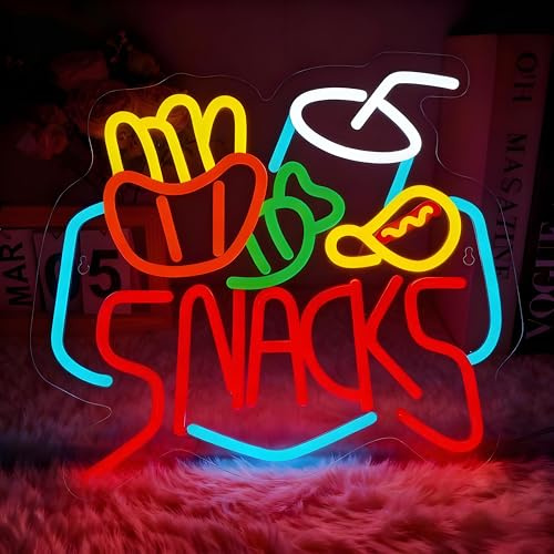 Snacks Neon Schild, LED Bunt Chips Neon Sign für Wand Deko, Dimmbare Brief Neonlichter USB Power für Schlafzimmer Home Store Shop Pub Bierbar Club Männ Höhle Party