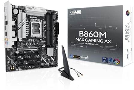 ASUS B860M MAX GAMING AX, Scheda Madre Intel mATX, Slot DDR5, Nera | 6+1+1+1 Fasi di Alimentazione, LGA 1851, PCIe 5.0, 3 Slot M.2, WIFI 6, Ethernet Realtek 2,5Gb, DisplayPort, Aura Sync