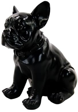 Bulldogge Statue – Französische Bulldogge, Mops & Englische Bulldogge Figur – Sitzender Hund aus Kunstharz – Moderne Skulptur für Wohnzimmer & Büro – Heimdekoration & Kunst-Geschenk (Schwarz)