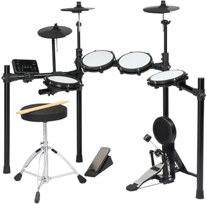 Glarry Electric Drum Kits for Adults, Drum Set with 8 Dual Zone Snare, 220+ Sounds, USB MIDI, Crash2, Electronic Drum Kit with Headphone, Stool, Kick Pedal, for Beginners Kids