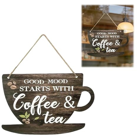 29x19cm Wooden Coffee Tea Sign Rustic Farmhouse Wall Plaque for Kitchen Bar