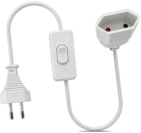 Eurostecker Verlängerung mit Schalter, 3m 2,5 A 250 V, Verlängerungskabel 0,75mm², Lampenkabel mit Schalter, Euro Netzkabel Stromkabel, Kabel für Haushaltsgeräte TV PC Lampe Monitor Weiß