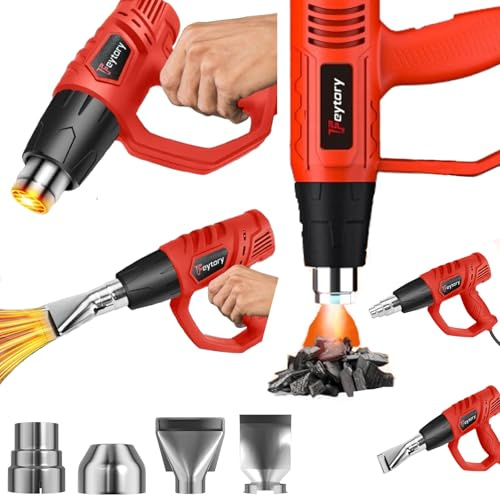 2000W Adjustable Temperature Professional Heat Gun Dual Temp, 300℃ & 600℃ Variable Temperature Control, Electric Hot Air Gun with 4 Nozzles, 1.5s Fast Heating, for Paint Removing Heat Shrink Wrapping