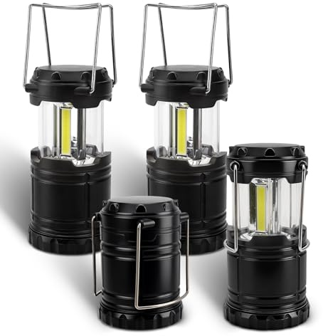 EXTRASTAR Lampe a Pile, Lampe de Camping LED Portable, Lanterne Camping LED, Lanterne LED à Piles, Lampe Camping à Manivelle pour Camping,Excursions, Cave, Bricolage, Urgence, Lot de 4, Noir