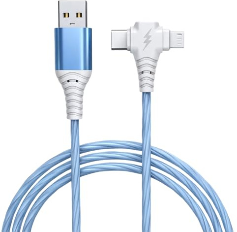 Glowing Fast Charging Cord,LED 3 In 1 Multi Charging Cable,Light Up Charging Cable 2m With Type C/Micro Usb, For Iphone/Samsung/Huawei/Android Devices (Blue)