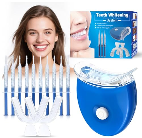Kit sbiancante per sbiancamento dei denti, 10 Gel Sbiancanti ad Azione Rapida, 2 Parentesi Graffe, Sbiancamento denti domestico, Migliora le Macchie di Caffè, Tè e Vino