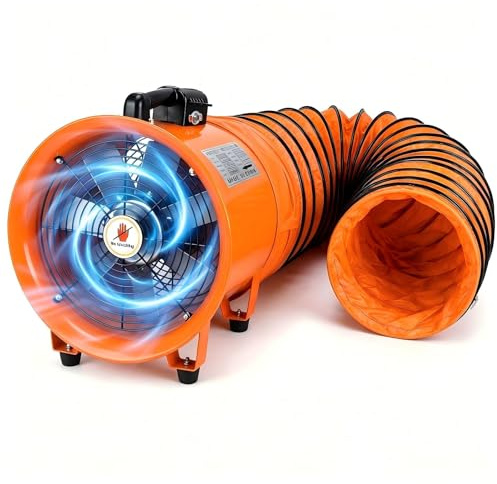 12 Portable Dust Extractor Fan, 5m Thickened PVC Duct Hose, 550W/230V 100%Pure Copper Motor, Industrial Fume Extractor Ventilation for Workshop, Garage & Job Site, Dust Collector,Fume Extractor