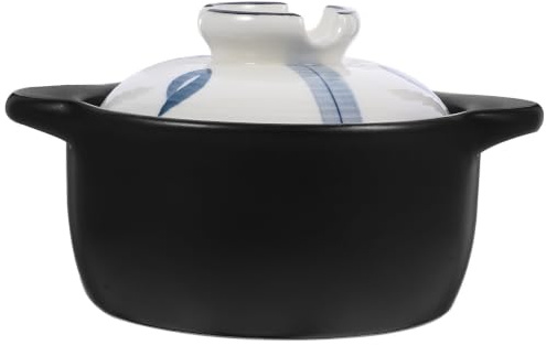 HOMOBABE Olla de Cerámica para Cocinar 1.6l Tapa y Asa, Diseño Liso que Ahorra Gas, Adecuado para Preparar Arroz y Guisos Hogar