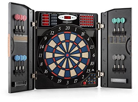 Oneconcept Masterdarter - Diana automática, Diana electrónica, Dardo electrónico, Juego electrónico, 38 Juegos Distintos, hasta 16 Jugadores, LED, 12 Dardos, Negro