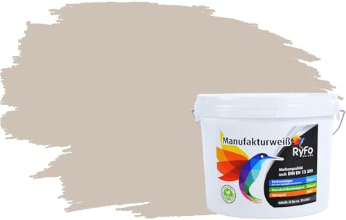 RyFo Colors Bunte Wandfarbe Manufakturweiß Kaschmirgrau 3l - weitere Grau Farbtöne und Größen erhältlich, Deckkraft Klasse 1, Nassabrieb Klasse 1