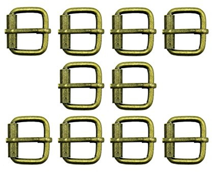 HAND® Set of 10 Antique Brass Tone Square Metal Buckles for Belts, Shoes, Boots, Bags & Accessories - 26 x 22 mm, Takes a Strap up to 20 mm Wide