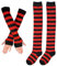 ECOSCO Womens Rainbow Stripe Knee Thigh High Socks Arm Warmer Fingerless Gloves (1 pairs Socks&1 pairs Gloves-Red)
